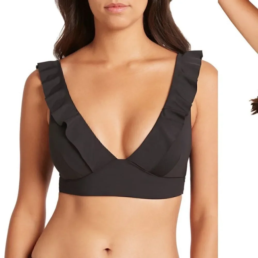 SEA LEVEL Frill Bra Top Black Size 4